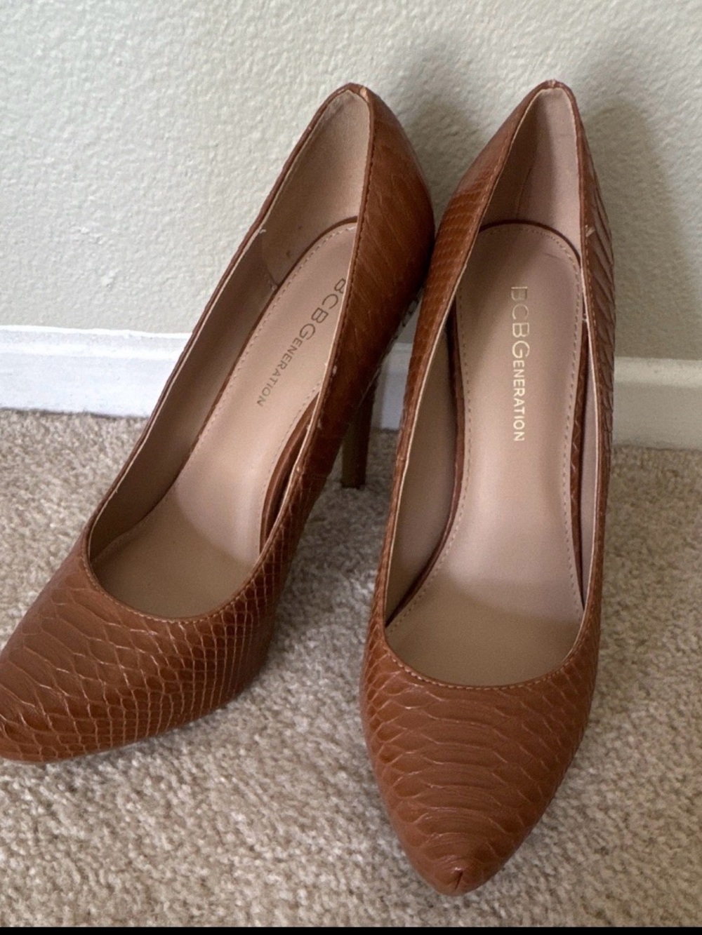 BCBG Brown Croc-Embossed Pointed Toe Pumps